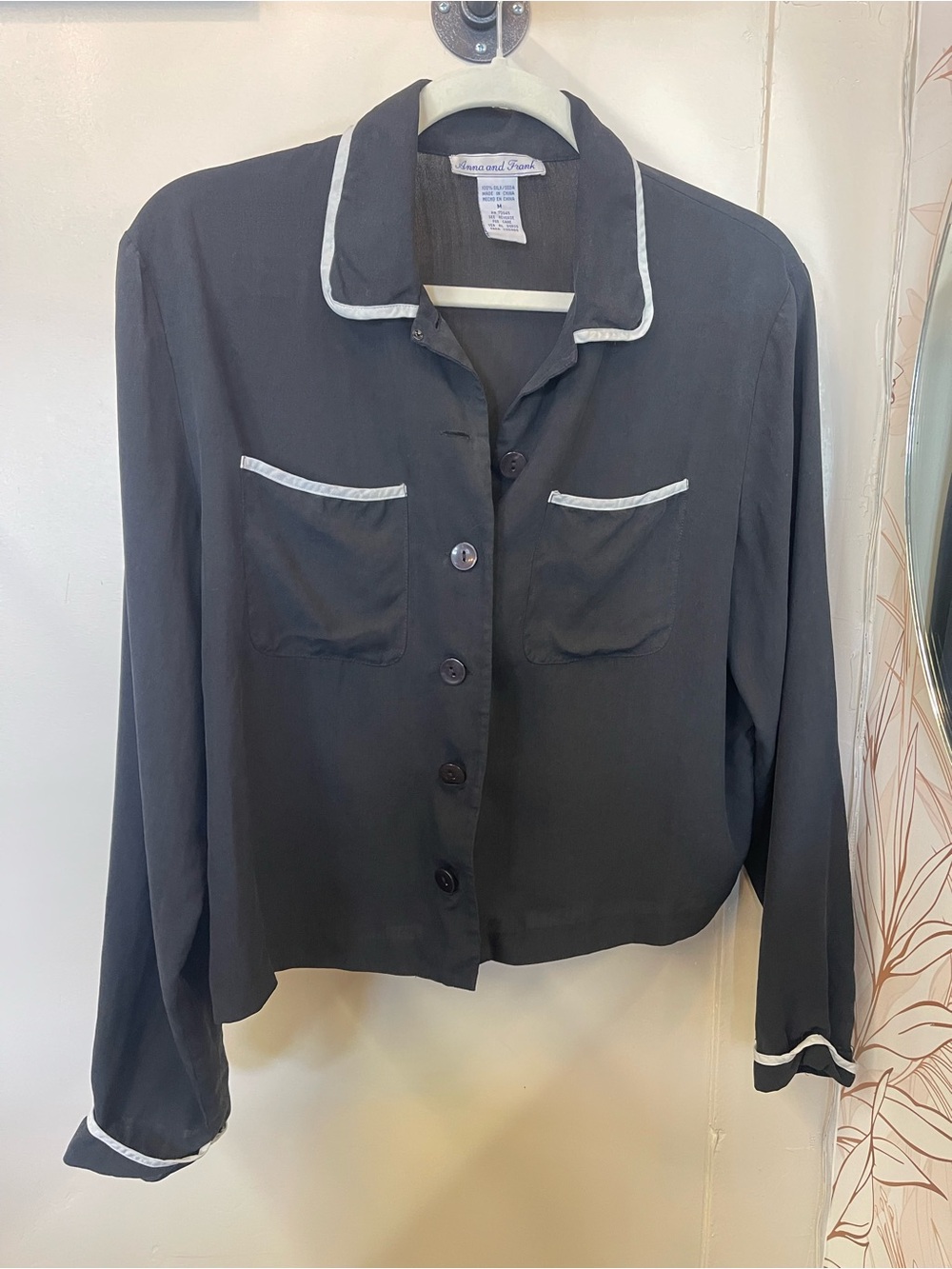 Anna And Frank Black Button-Down Shirt with White Trim